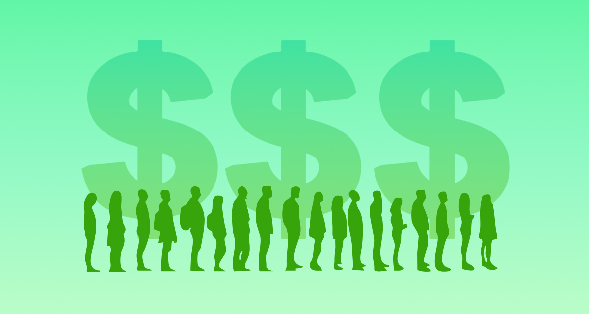 Illustration of people waiting in line, representing the professional line-standing economy.